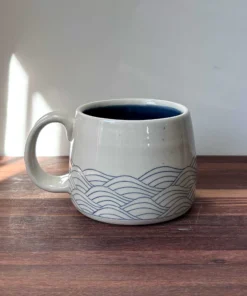 Handmade Pottery Mug with Wave Motif