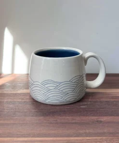 Handmade Pottery Mug with Wave Motif