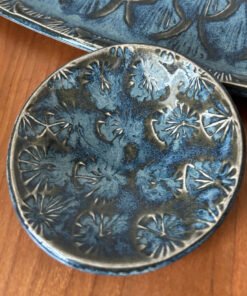 handmade pottery sushi set in blue glaze