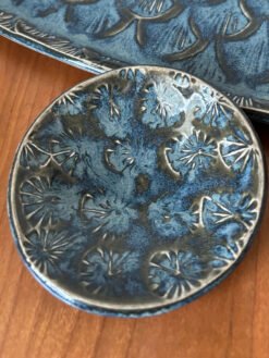 handmade pottery sushi set in blue glaze