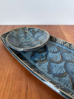 handmade pottery sushi set in blue glaze