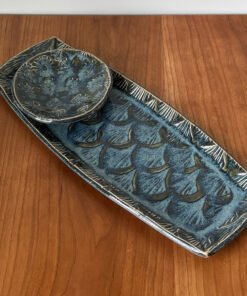 handmade pottery sushi set in blue glaze