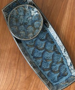 handmade pottery sushi set in blue glaze