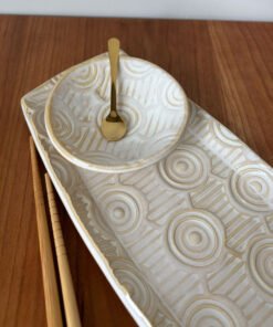handmade pottery sushi set in cream glaze