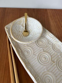 handmade pottery sushi set in cream glaze