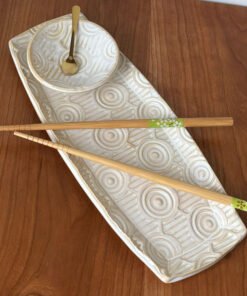 handmade pottery sushi set in cream glaze