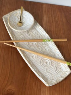 handmade pottery sushi set in cream glaze