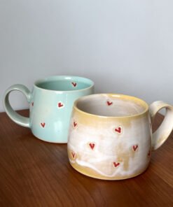 Hand Painted Hearts Pattern Coffee Mug - 12 oz