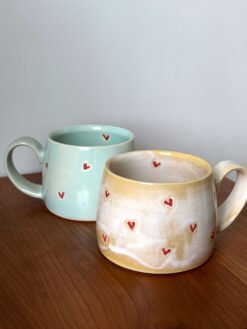 Hand Painted Hearts Pattern Coffee Mug - 12 oz