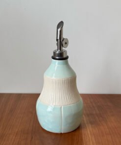 pottery olive oil bottle with blue glaze