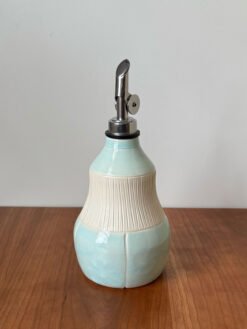 pottery olive oil bottle with blue glaze