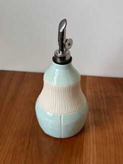 pottery olive oil bottle with blue glaze