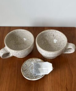 Speckled Clay Handmade Pottery Tea Cups with bowl