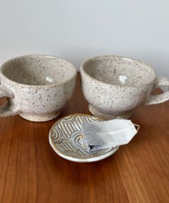 Speckled Clay Handmade Pottery Tea Cups with bowl