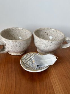 Speckled Clay Handmade Pottery Tea Cups with bowl