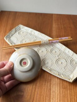 handmade pottery sushi set in cream glaze