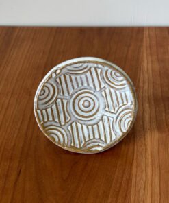 Handmade Pottery Bowl with a interlocking circular stamped pattern