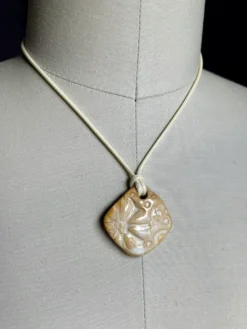 Alternative view of Pottery Pendant Necklace - cream or brown