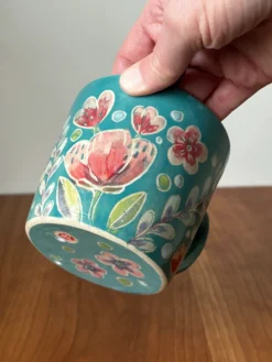 Hand Painted Botanical Pattern Coffee Mug - teal - 12 oz